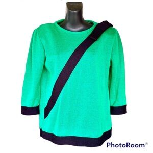 Bow Christmas Sweater Color Block Green & Black Bow Size Small